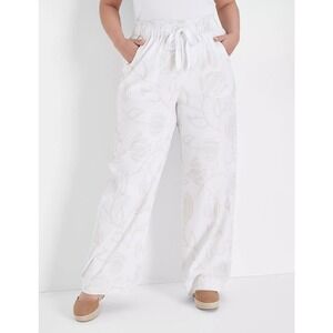Lane Bryant Womens Floral Print Soft Wide Leg Pant Plus Size 14 Cream Beige NWT